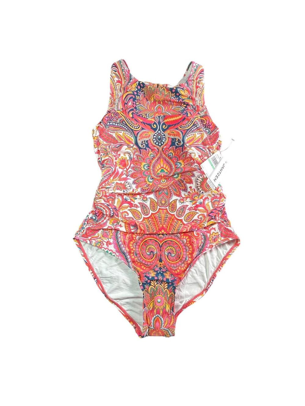 JANTZEN chlorine resistant paisley smoothing multi-color one piece swimsuit sz 8